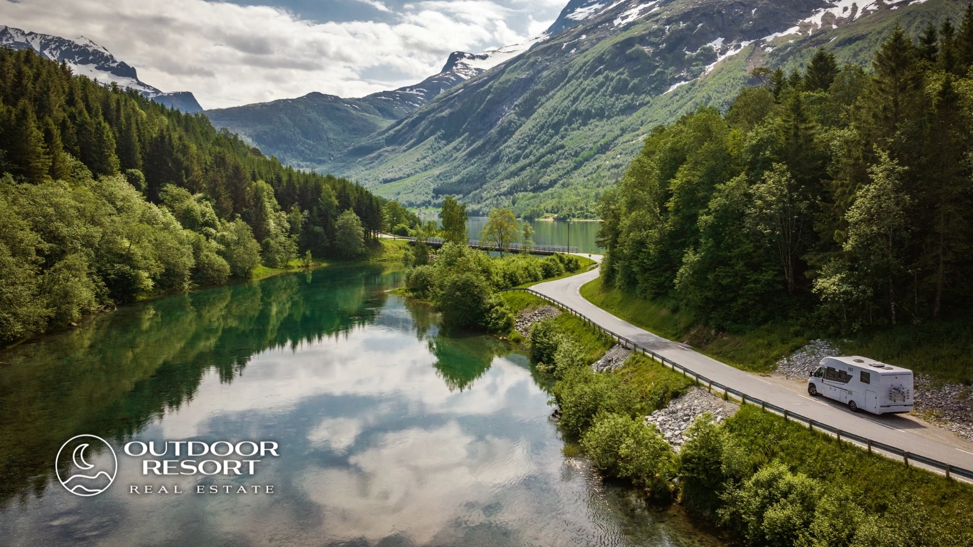 RV Resorts Near National Parks by Outdoor Resort Real Estate with scenic mountain lake view and luxury RV travel investment appeal