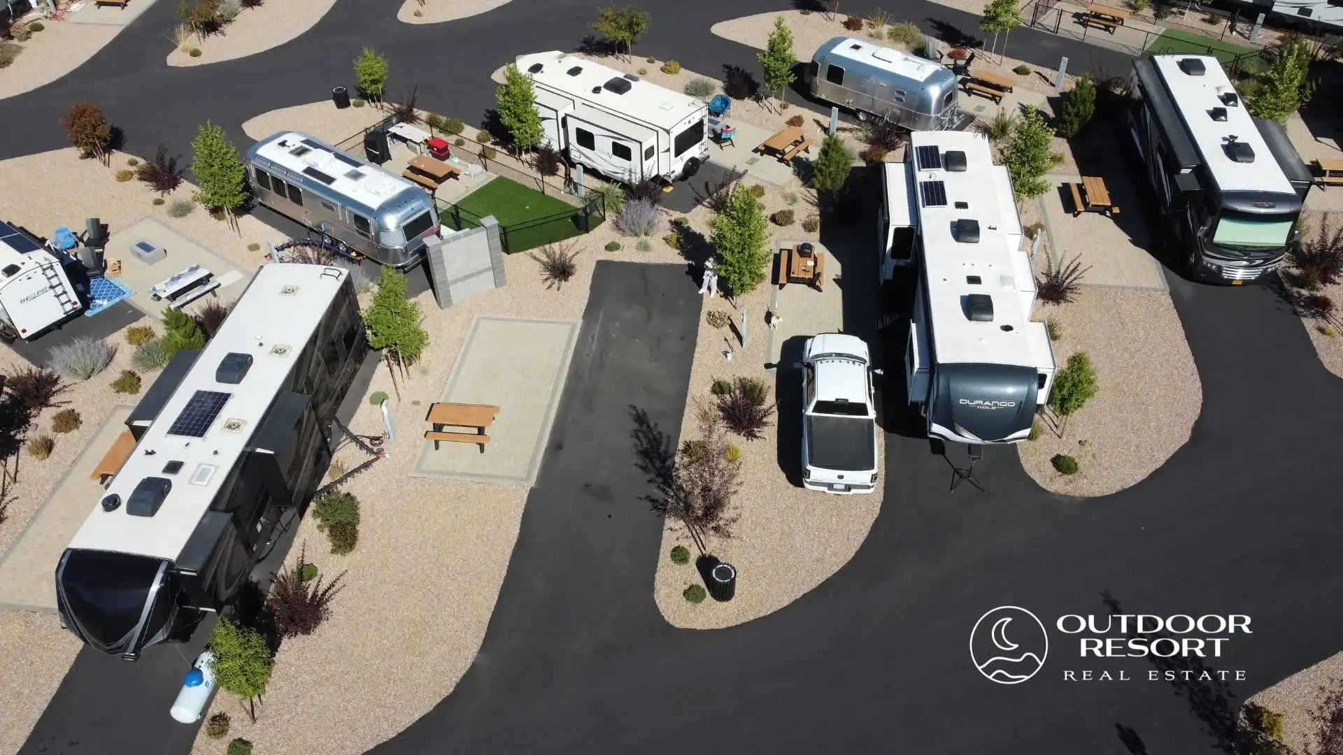 RV resort communities as vacation homes with luxury RV lots and outdoor resort real estate