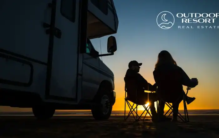 Hilton Head Island Motorcoach Resort Real Estate featuring a luxury motorcoach at sunset on the beach