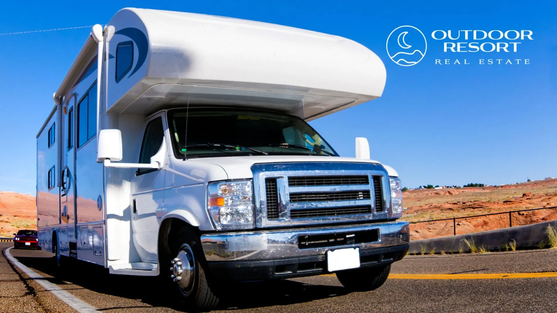 Buying a resort lot before the new year for tax savings, with a motorhome on a desert highway
